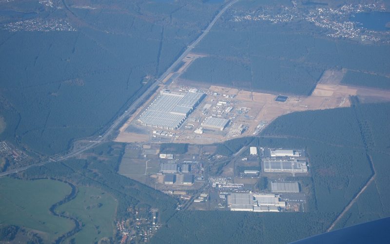 Aerial view of Tesla Gigafactory Berlin-Brandenburg in Grünheide, Germany