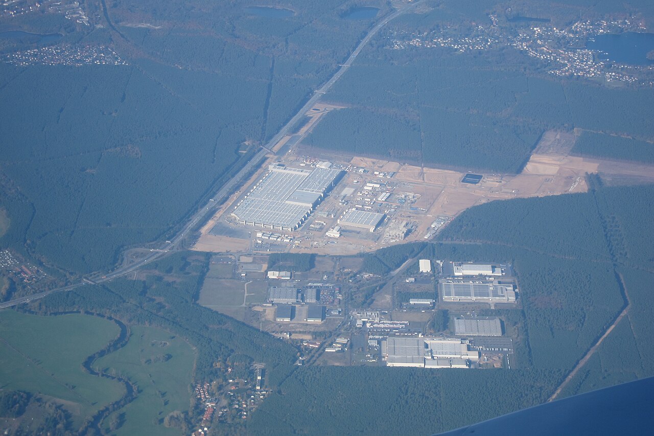 Aerial view of Tesla Gigafactory Berlin-Brandenburg in Grünheide, Germany