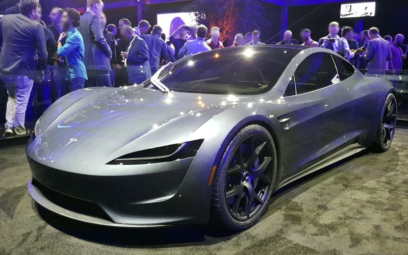 White Tesla Roadster second-generation prototype parked outdoors